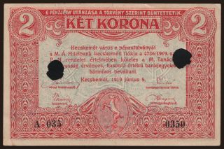 Kecskemét, 2 korona, 1919