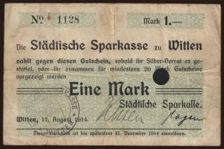 Witten/ Städtische Sparkasse, 1 Mark, 1914