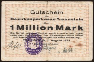 Traunstein/ Bezirkssparkasse, 1.000.000 Mark, 1923