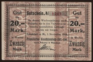 Frankfurt/ Frankfurter Maschinenbau A.G., 20 Mark, 1918