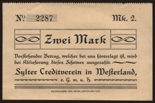Westerland/ Sylter Creditverein, 2 Mark, 1920