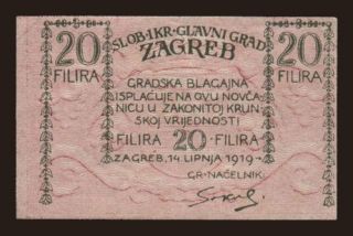 Zagreb, 20 filira, 1919