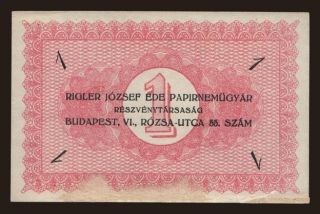Budapest/ Rigler József, 1 korona, 1919