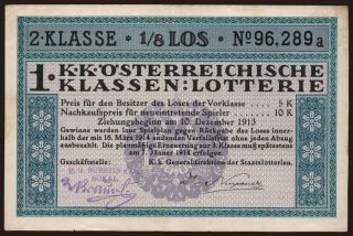 K.K. Österreichische Klassen-Lotterie, 1/8 Los, 1913