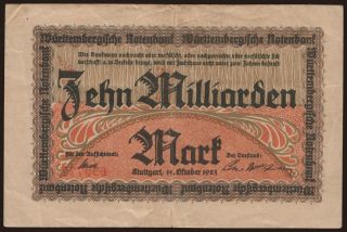 Württembergische Notenbank, 10.000.000.000 Mark, 1923