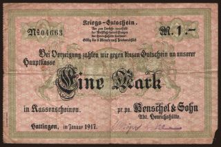 Hattingen/ Henschel & Sohn, 3 Mark, 1917