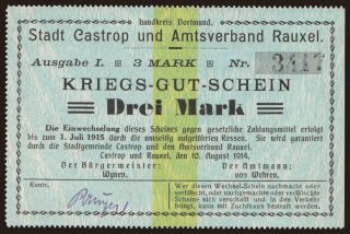 Castrop und Rauxel/ Stadt und Amtsverband, 3 Mark, 1914
