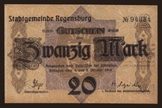 Regensburg/ Stadt, 20 Mark, 1918