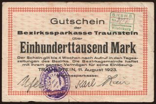 Traunstein/ Bezirkssparkasse, 100.000 Mark, 1923