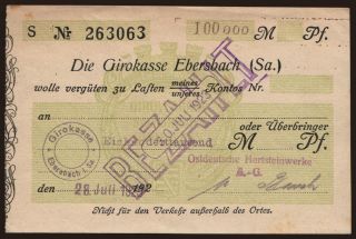 Ebersbach/ Ostdeutsche Hartsteinwerke AG, 100.000 Mark, 1923