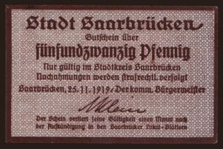 Saarbrücken, 25 Pfennig, 1919