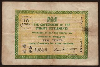 Straits Settlements, 10 cents, 1920