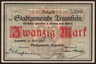 Traunstein/ Stadt, 20 Mark, 1919