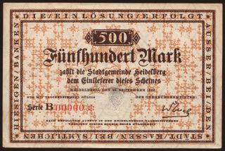 Heidelberg/ Stadt, 500 Mark, 1918