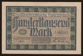 Stuttgart/ Württembergische Notenbank, 100.000 Mark, 1923