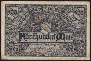 Badische Bank, 500 Mark, 1922