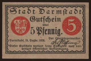 Darmstadt, 5 Pfennig, 1920