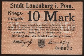 Lauenburg/ Stadt, 10 Mark, 1918