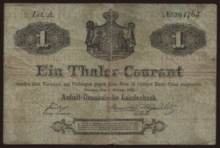 Dessau/ Anhalt-Dessauische Landesbank, 1 Thaler, 1864