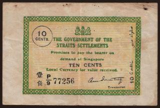 Straits Settlements, 10 cents, 1918