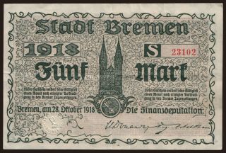 Bremen/ Stadt, 5 Mark, 1918