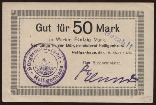 Heiligenhaus/ Bürgmesterei, 50 Mark, 1920