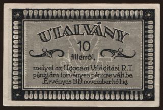 Nagyszőllős/ Ugocsai Világítási R.T., 10 fillér, 1919