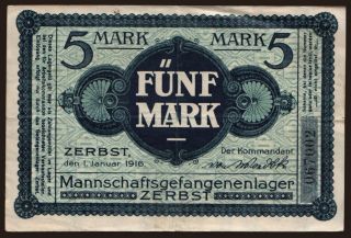 Zerbst, 5 Mark, 1916