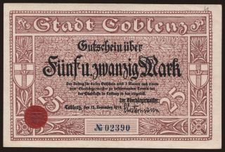 Coblenz/ Stadt, 25 Mark, 1918