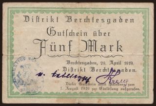 Berchtesgaden/ Distrikt, 5 Mark, 1919