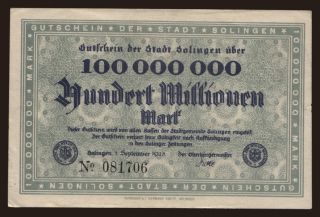 Solingen/ Stadt, 100.000.000 Mark, 1923