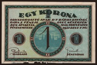 Budapest/ Sokszorosító Ipar R.T., 1 korona, 1921