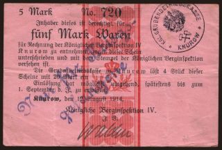 Knurow/ Königliche Berginspektion IV, 5 Mark, 1914