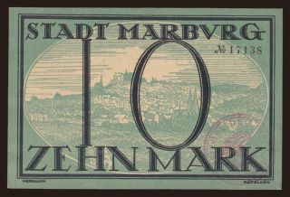 Marburg, 10 Mark, 1918, mit Stadtstempel!