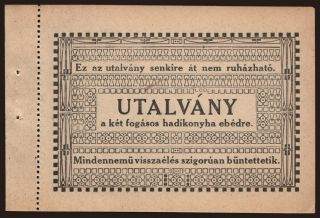 Budapest, Utalvány két fogásos hadikonyha ebédre, 191?
