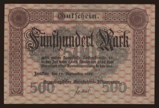 Zwickau/ Erzgebirgischer Steinkohlen-Aktienverein. 500 Mark, 1922