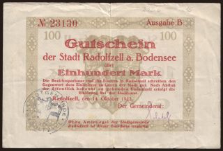 Radolfzell/ Stadt, 100 Mark, 1922