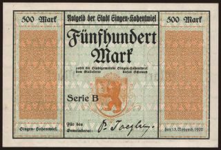 Singen-Hohentwiel/ Stadt, 500 Mark, 1922