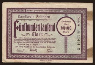Solingen/ Kreisausschuss des Landkreises, 500.000 Mark, 1923