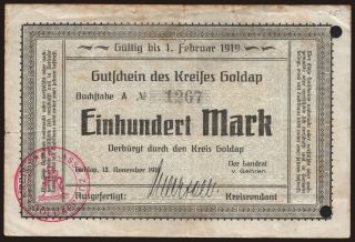 Goldap/ Kreis, 100 Mark, 1918