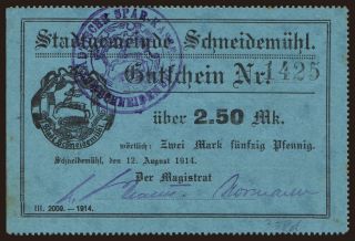 Schneidemühl/ Stadtgemeinde, 2.5 Mark, 1914