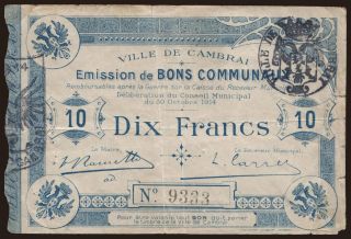 Cambrai, 10 francs, 1914