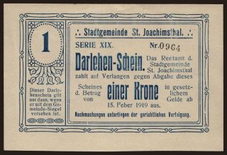 Sankt Joachimsthal, 1 Krone, 1919