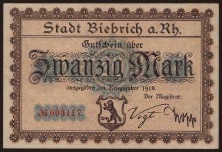 Biebrich/ Stadt, 20 Mark, 1918