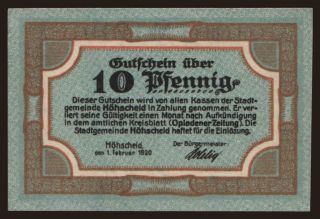 Höhsheid, 10 Pfennig, 1919