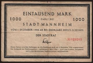 Mannheim/ Stadt, 1000 Mark, 1922