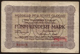 Glogau/ Stadt, 500 Mark, 1922