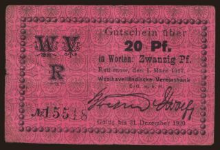 Rathenow/ Westhavelländische Vereinsbank, 20 Pfennig, 1917