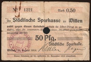 Witten/ Städtische Sparkasse, 50 Pfennig, 1914