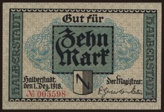 Halberstadt/ Stadt, 10 Mark, 1918